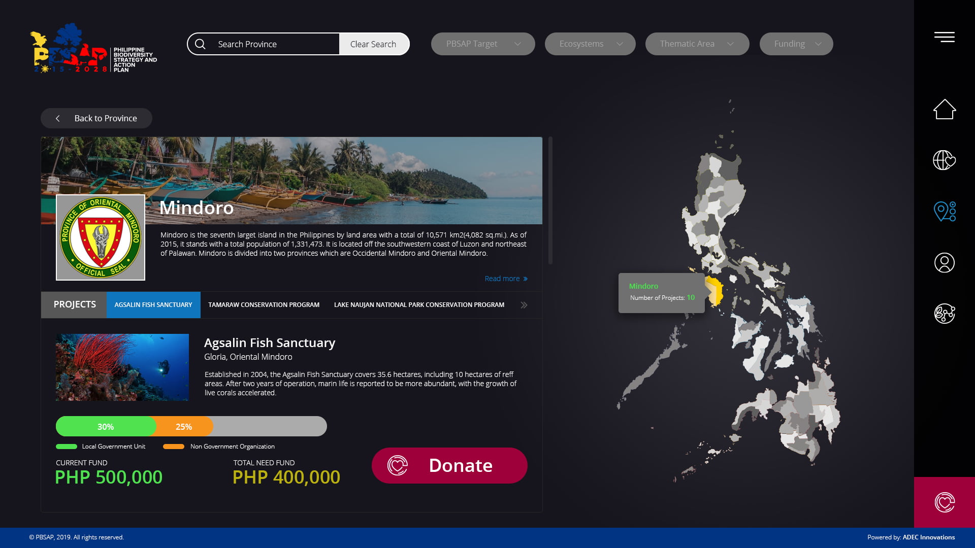 Province details screen
